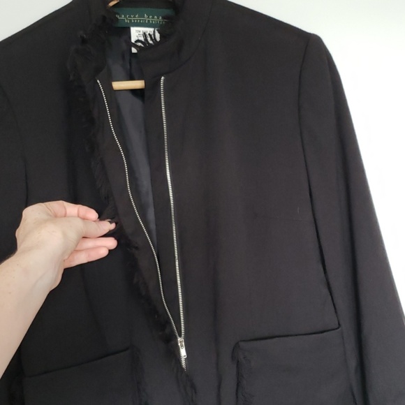 Harve Benard Black Collar-less Fringed Blazer Sz 6 - Picture 7 of 8